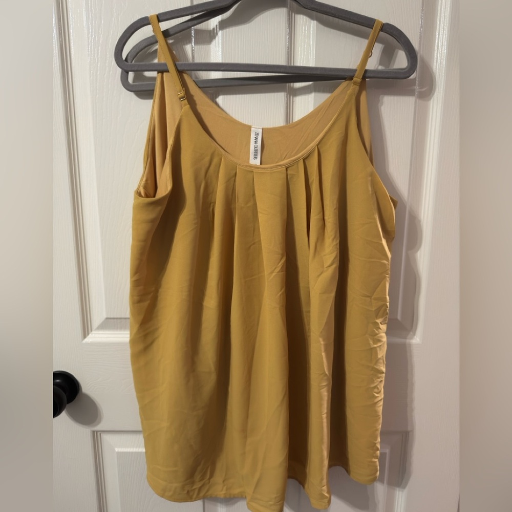 Zenana Outfitters Mustard Spaghetti Strap Pleated Cami